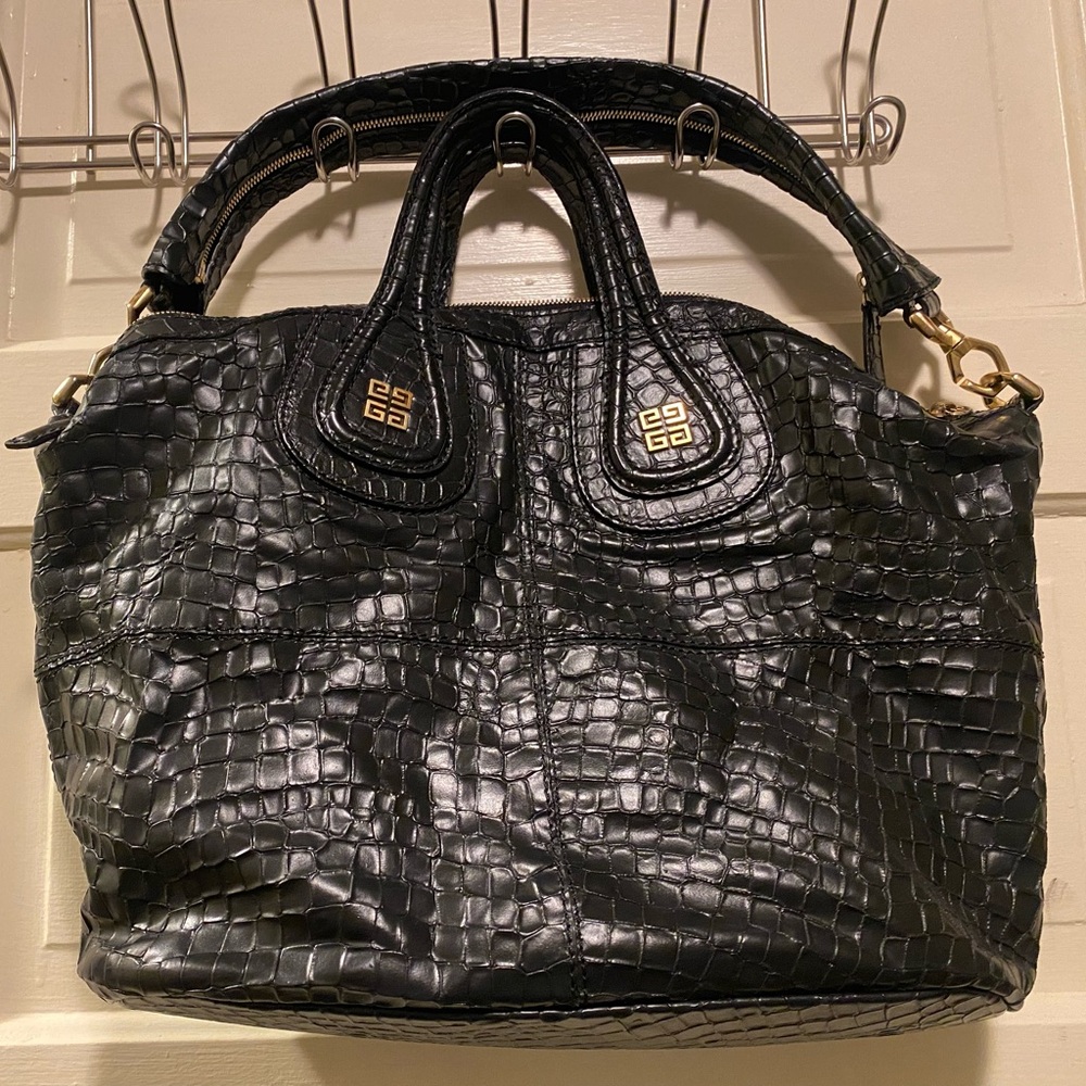 Givenchy Black Crocodile-Embossed Satchel - Picture 2 of 8